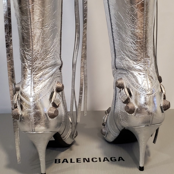 BALENCIAGA CAGOLE 90MM KNEE HIGH BOOTS IN SILVER SIZES US SZ 6 RETAIL $2,550 - Picture 9 of 14